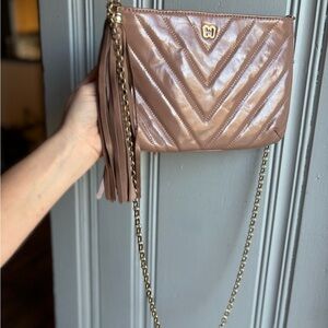 Eric Javits New York Elegant Brown Crossbody Bag Gold Color Chain Strap